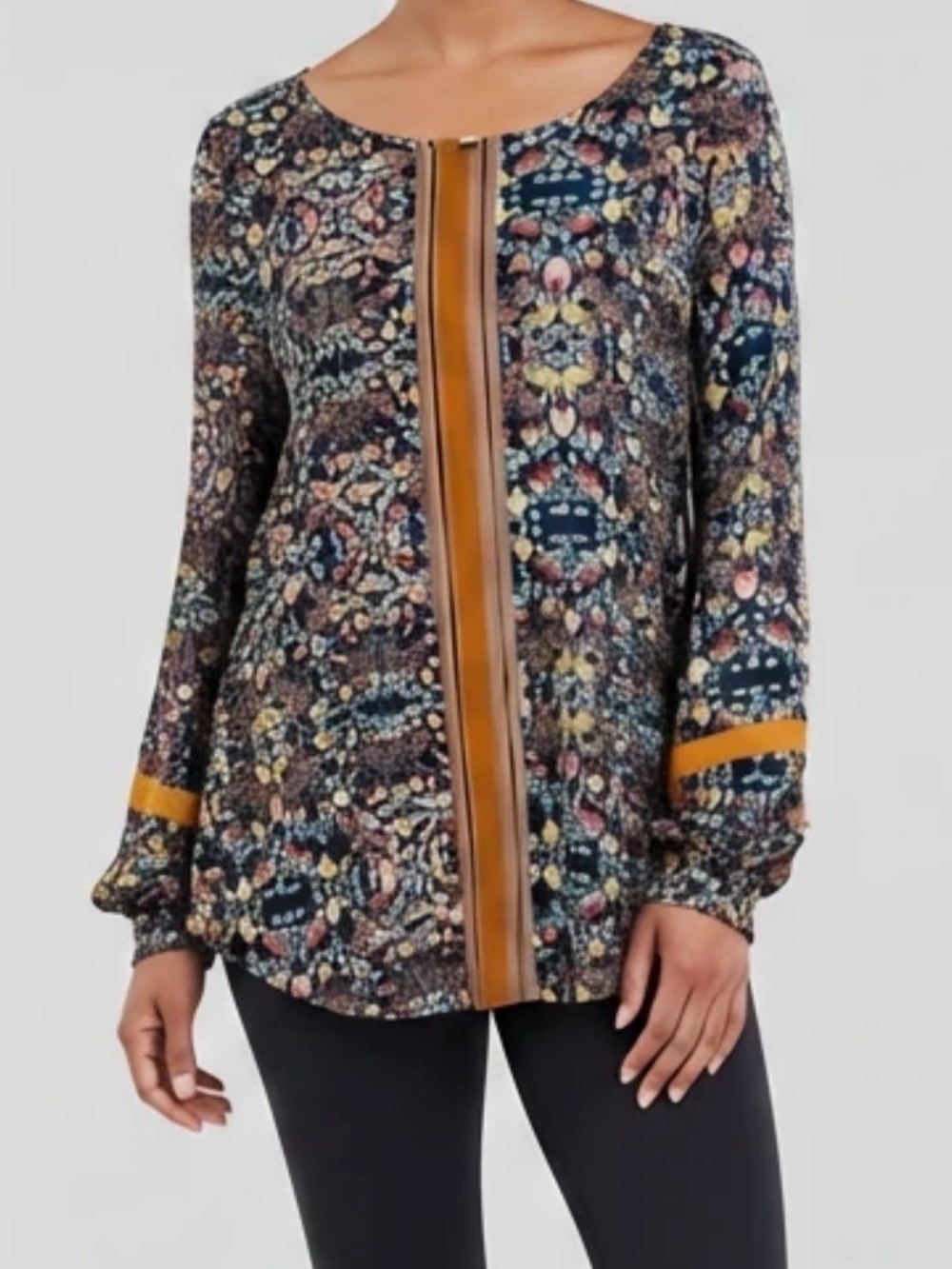 Matilda Jane Teal Floral Tunic with Mustard Center Stripe